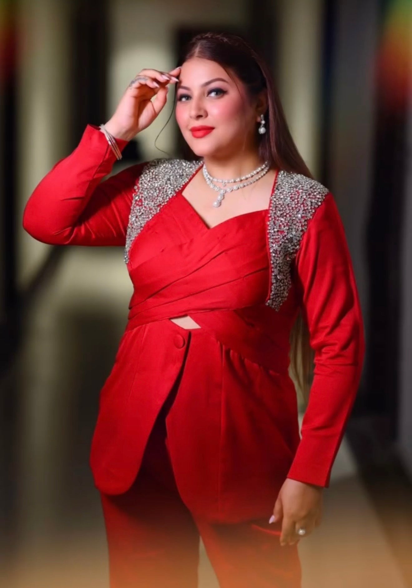 @mbm_makeup_studio Slaying like a Queen in our Crystals Embellished  stunning Red Co-ord set.
