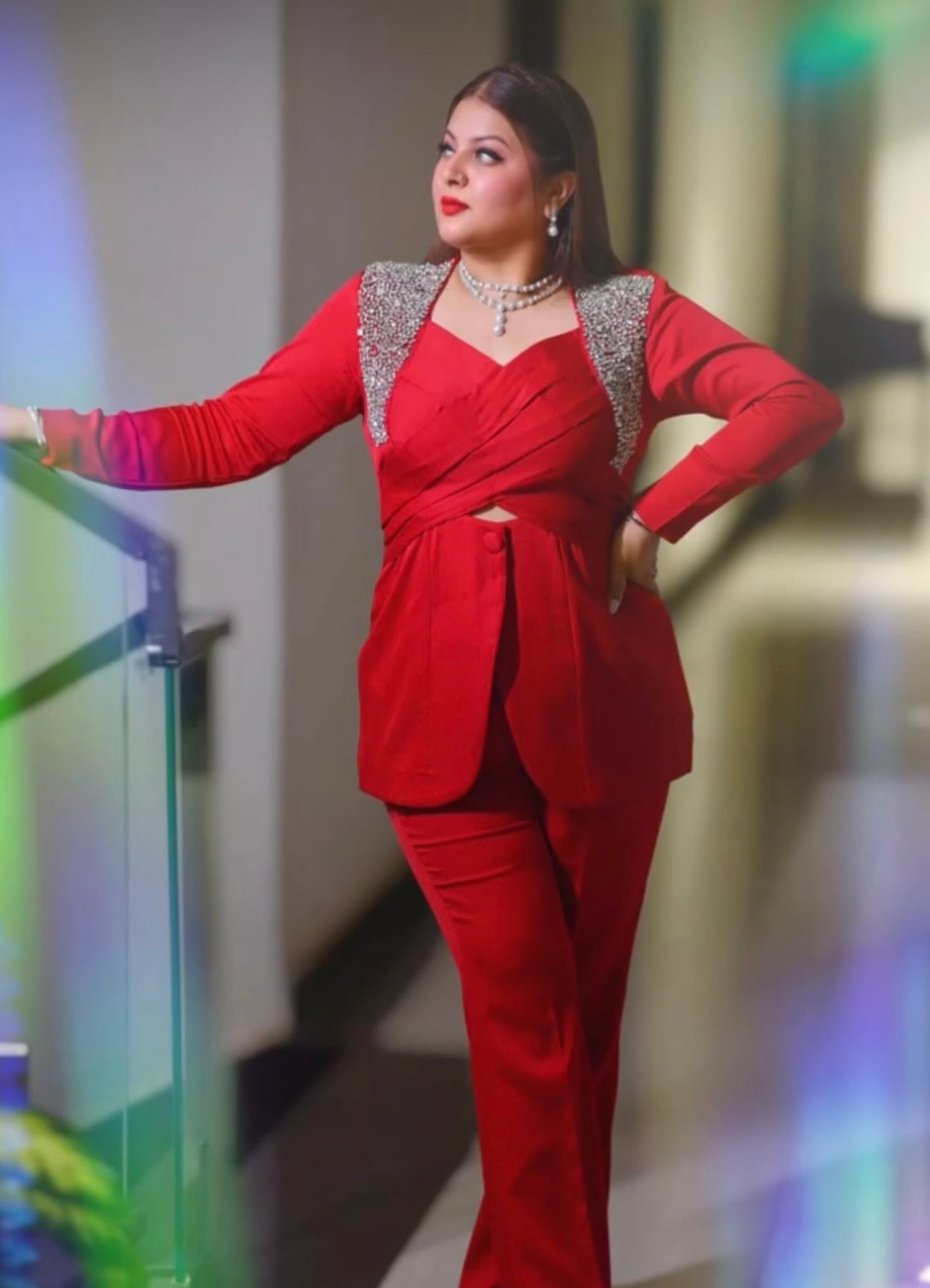 @mbm_makeup_studio Slaying like a Queen in our Crystals Embellished  stunning Red Co-ord set.