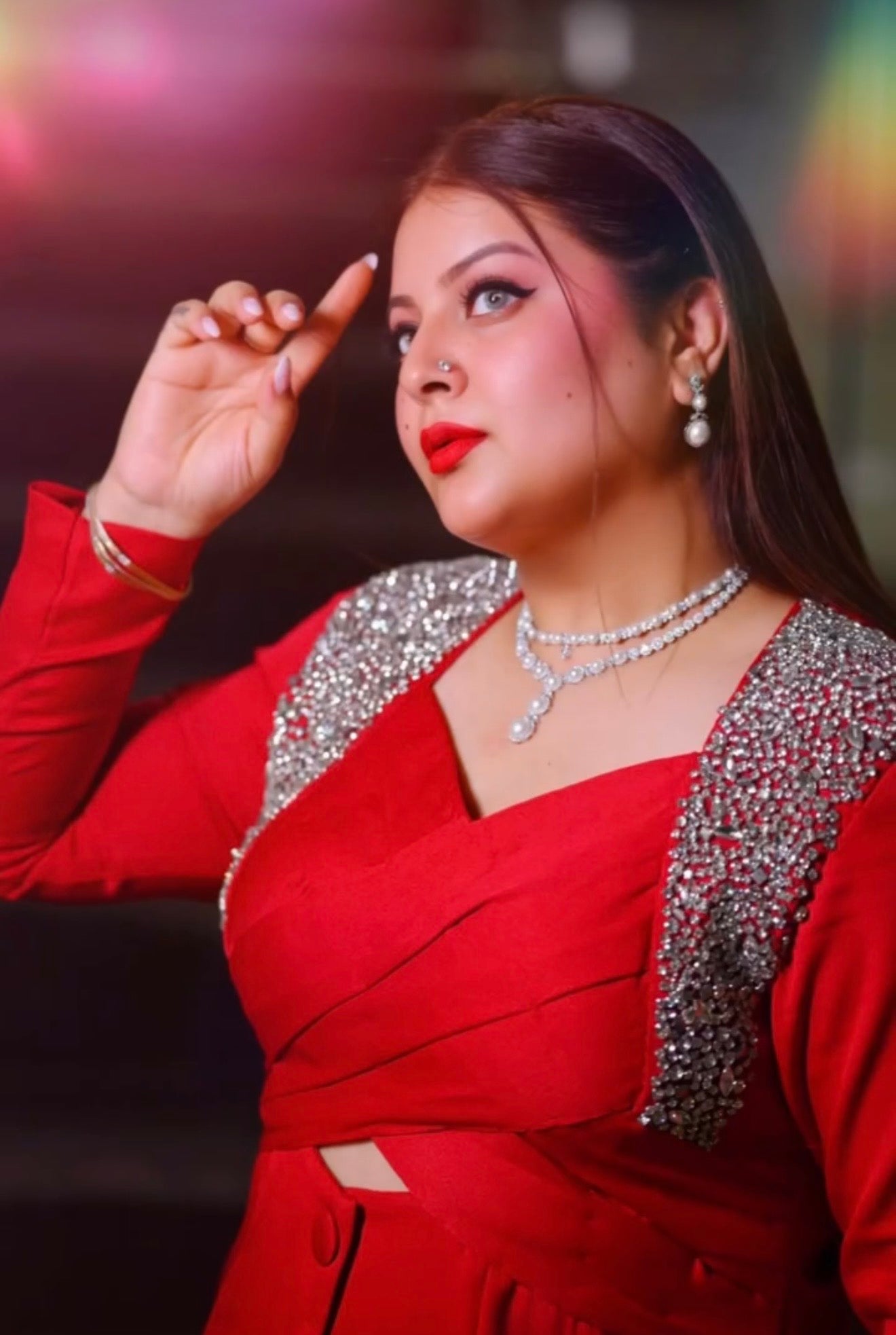 @mbm_makeup_studio Slaying like a Queen in our Crystals Embellished  stunning Red Co-ord set.