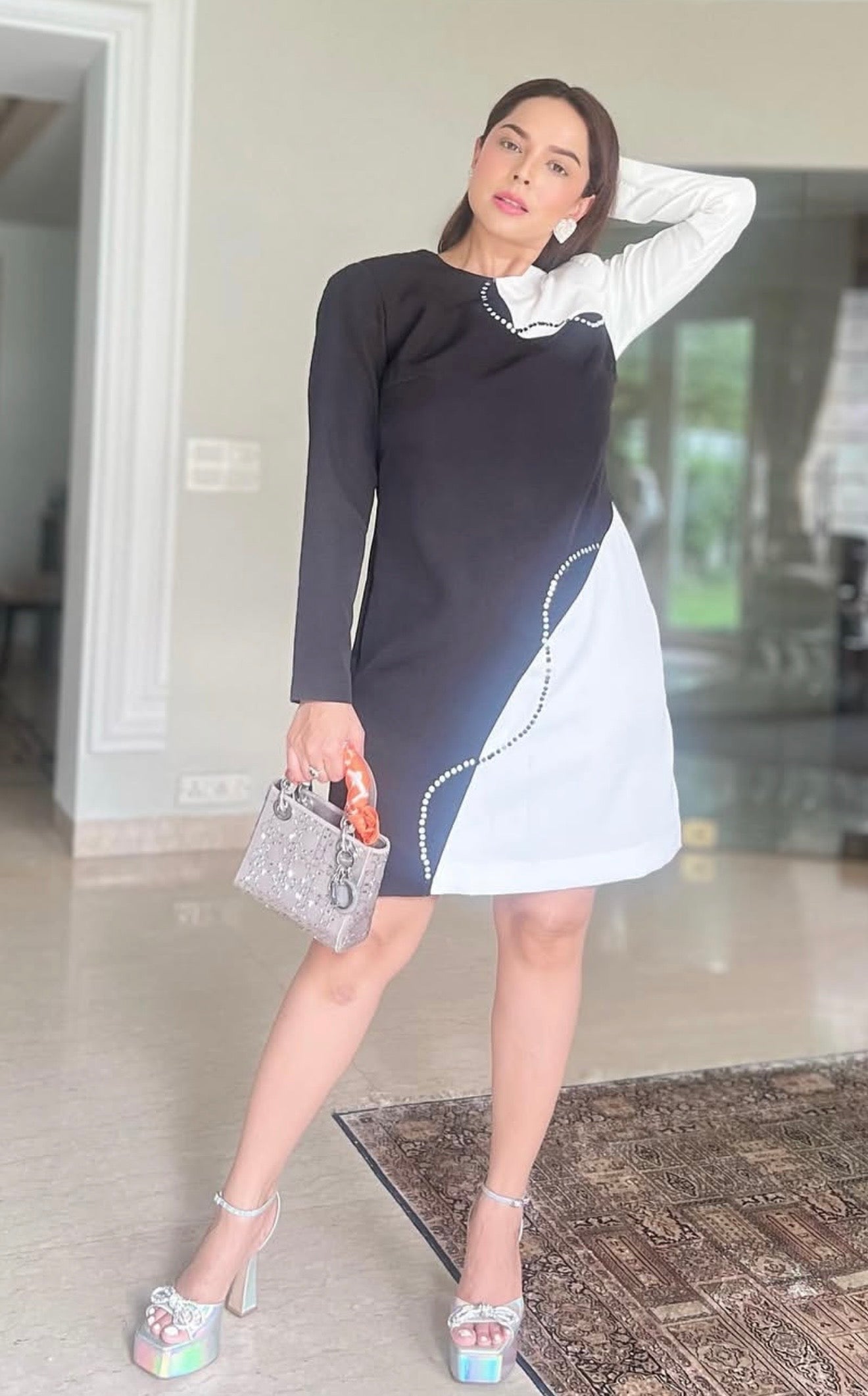 Embrace the Monochrome Magic 😍.

@chandnigirdhar in our Hand embroidered Monochrome Dress .
Can be customised in Different color combinations .