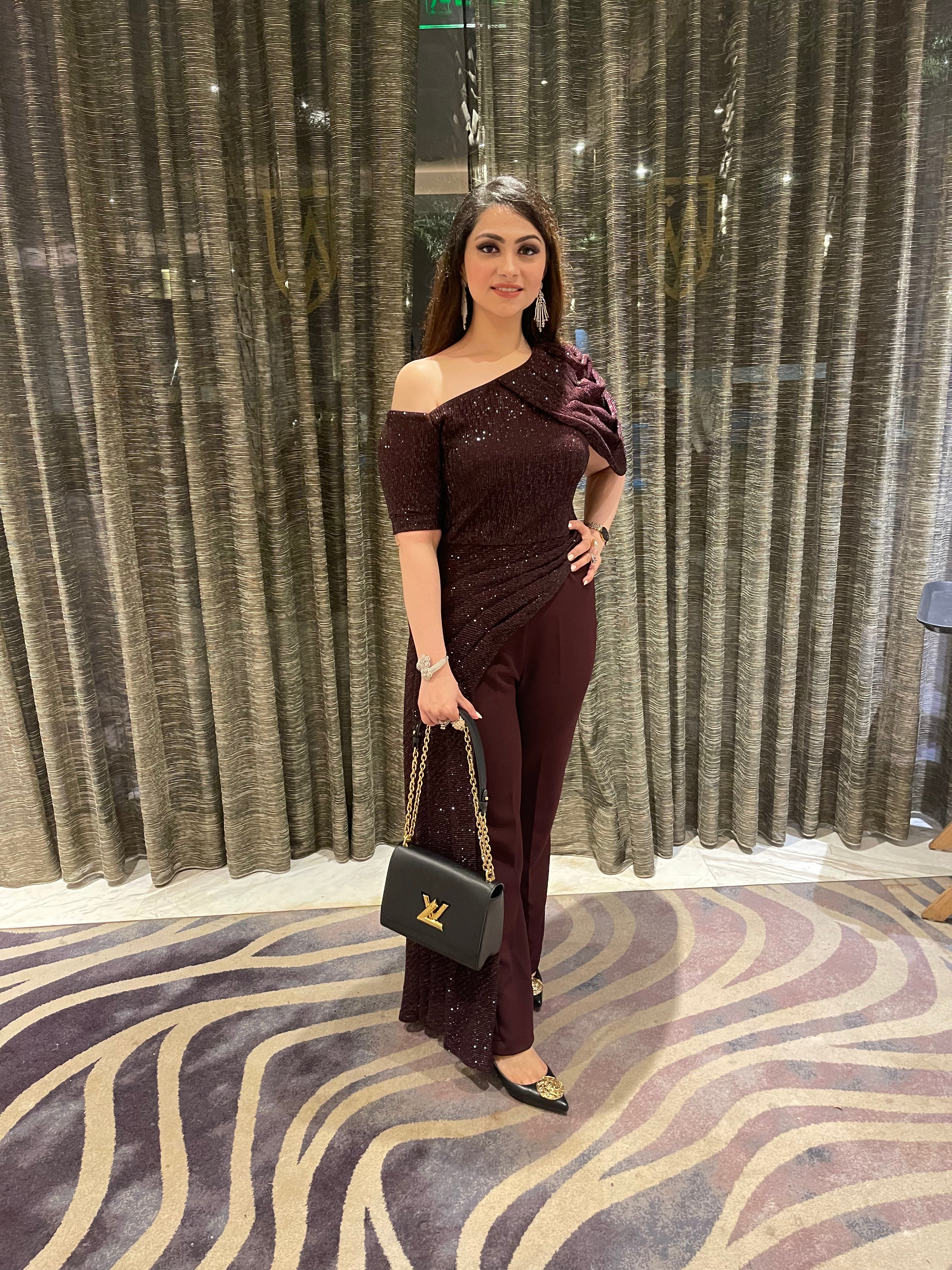 Viral Drop Shoulder Water Sequin Jumpsuit with Side Drape