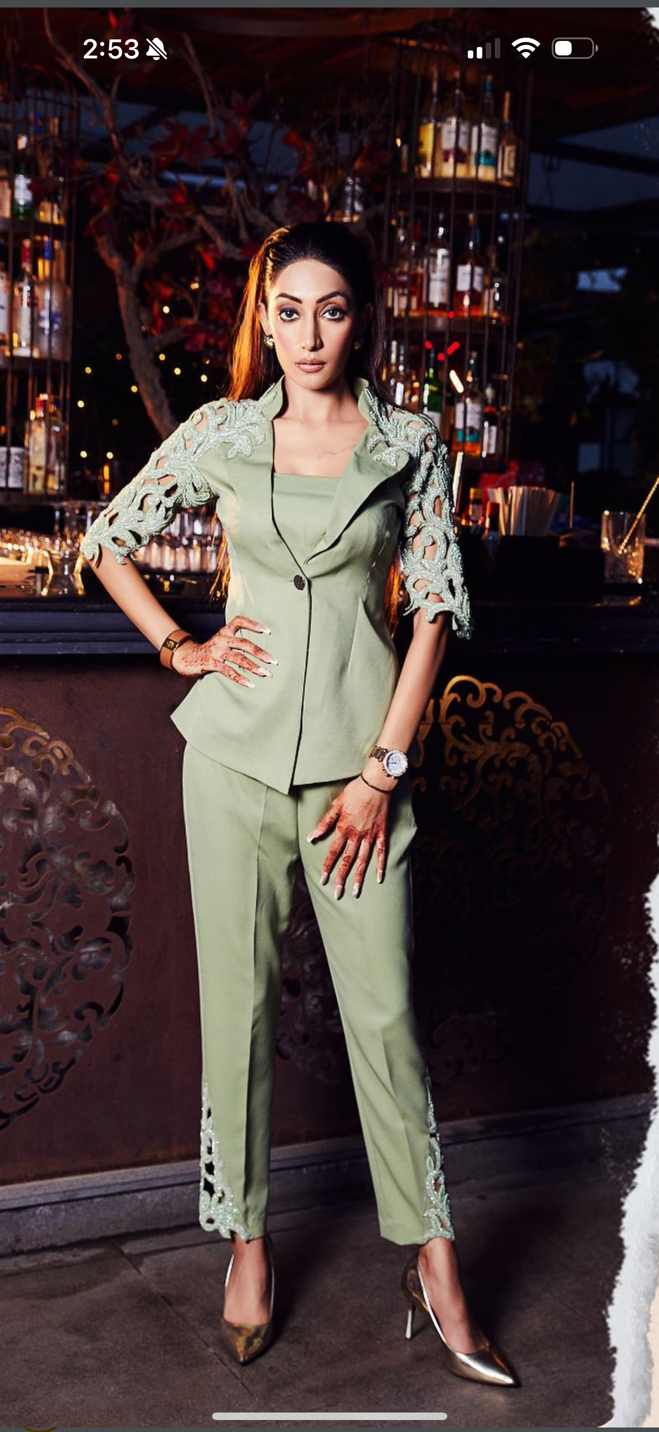 Banana Crepe Co-Ord Set with Embroidered Cutwork Sleeves