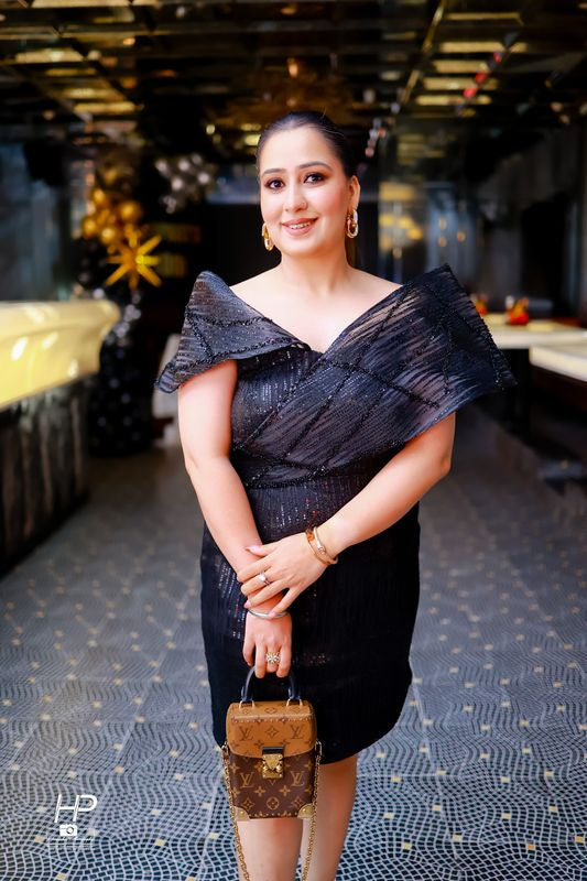 3D Shoulder Embroidered Net Dress